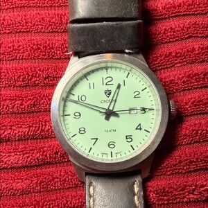 Croton Stainless Steel Watch with Leather Strap